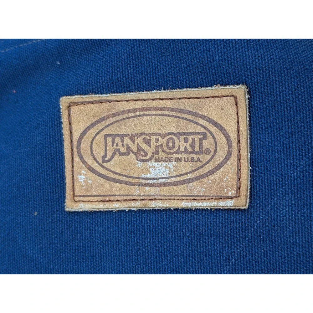 Jansport Messenger Laptop Bag Shoulder Strap Blue Canvas Leather Made In USA VTG